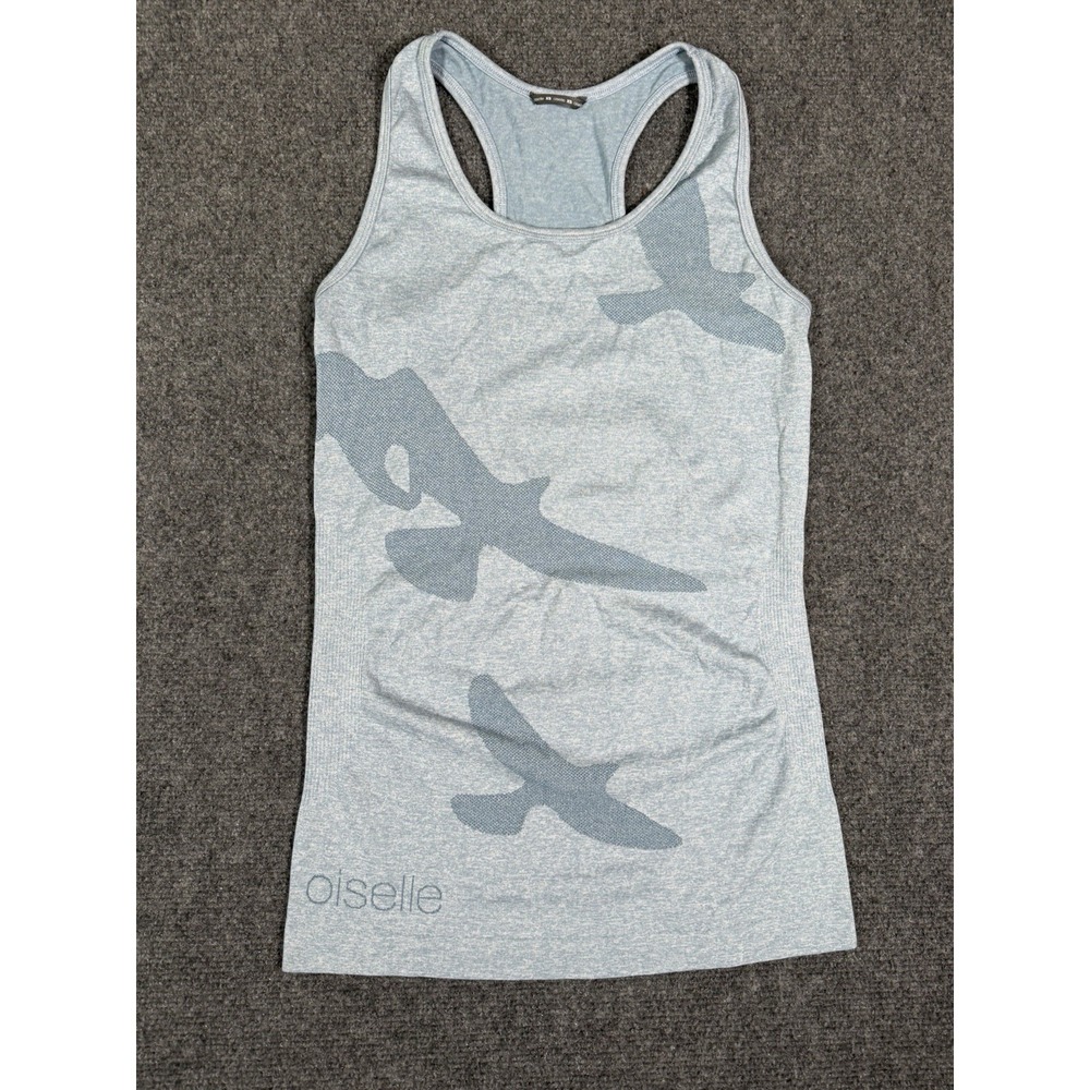 Oiselle Womens Racerback Flyte Tank Blue Bird Print Size XS Lightweight Stretch